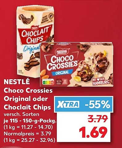 NESTLÉ Choco Crossies Original oder Choclait Chips versch. Sorten je 115 - 150-g-Packg.
