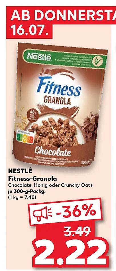 NESTLÉ Fitness-Granola Chocolate, Honig oder Crunchy Oats je 300-g-Packg. (1 kg = 7.40)
