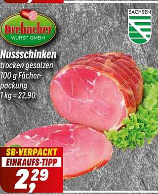 Nussschinken trocken gesalzen 100 g Fächerpackung 1 kg = 22,90