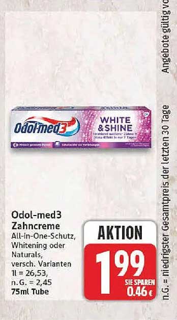 Odol-med3 Zahncreme All-in-One-Schutz, Whitening oder Naturals, versch. Varianten 75ml Tube