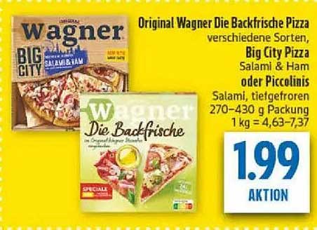 Original Wagner Die Backfrische Pizza verschiedene Sorten, Big City Pizza Salami & Ham oder Piccolinis Salami, tiefgefroren 270-430 g Packung