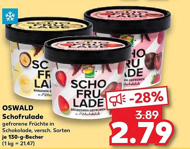 OSWALD Schofrulade gefrorene Früchte in Schokolade, versch. Sorten je 130-g-Becher (1 kg = 21.47)