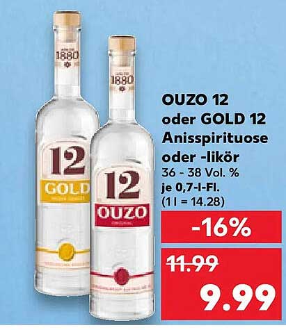 OUZO 12 oder GOLD 12 Anisspirituose oder -likör