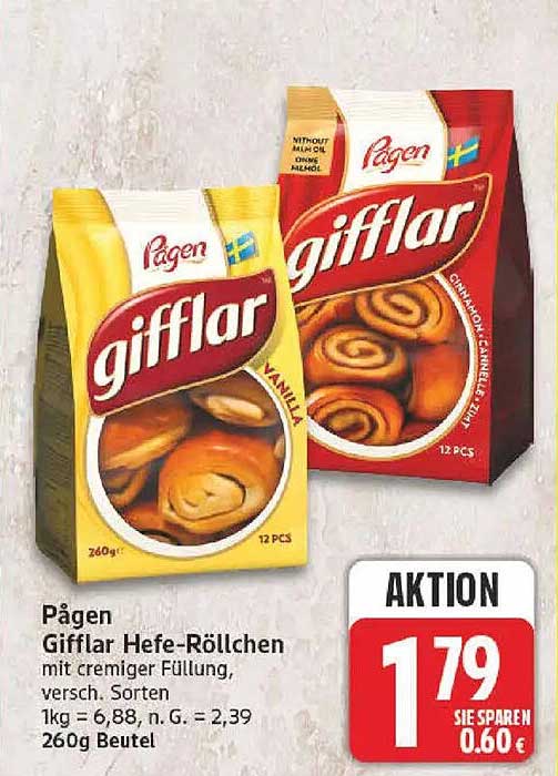 Pågen Gifflar Hefe-Röllchen mit cremiger Füllung, versch. Sorten, 260g Beutel