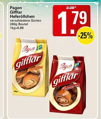 Pagen Gifflar Hefe-Röllchen versch. Sorten 260g Beutel 1kg=6.88