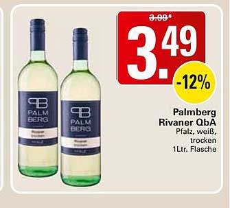 Palmberg Rivaner QbA Pfalz, weiß, trocken 1Ltr. Flasche