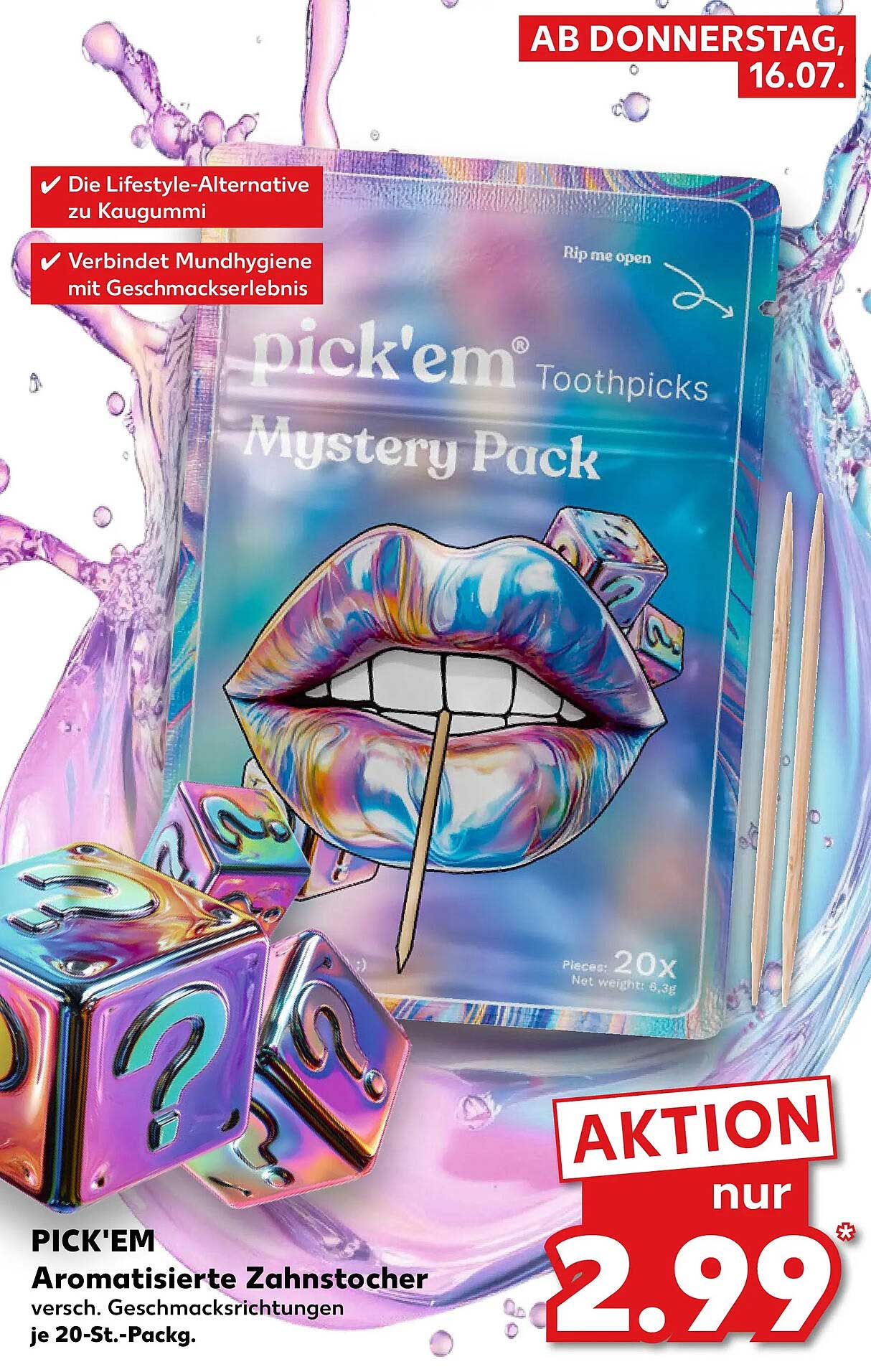 PICK'EM Aromatisierte Zahnstocher versch. Geschmacksrichtungen je 20-St.-Packg.