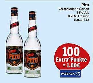 Pitu verschiedene Sorten 38% Vol. 0,7Ltr. Flasche 1Ltr.=17.13