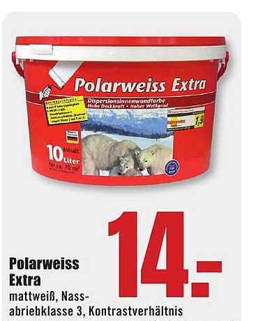 Polarweiss Extra mattweiß, Nass-abriebklasse 3, Kontrastverhältnis