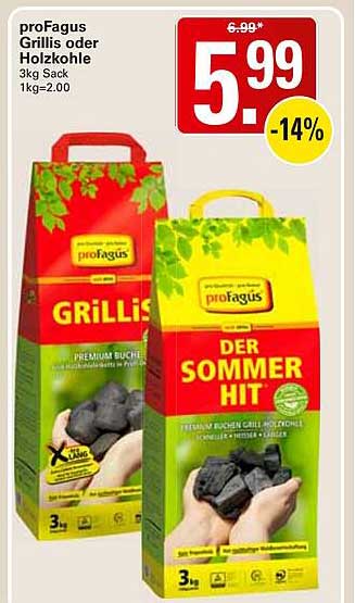proFagus Grillis oder Holzkohle 3kg Sack 1kg=2.00