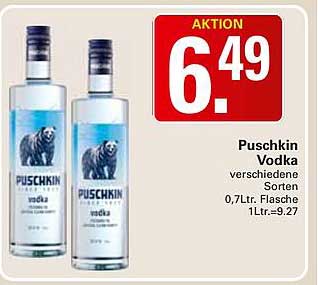 Puschkin Vodka verschiedene Sorten 0,7Ltr. Flasche 1Ltr.=9.27