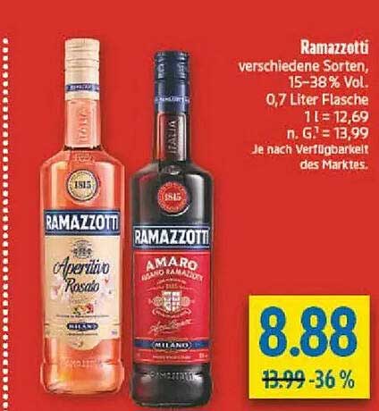 Ramazotti verschiedene Sorten, 15–38% Vol., 0,7 Liter Flasche