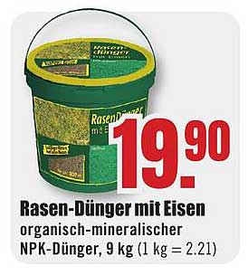Rasen-Dünger mit Eisen organisch-mineralischer NPK-Dünger, 9 kg (1 kg = 2.21)