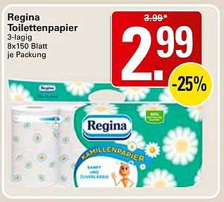 Regina Toilettenpapier 3-lagig 8x150 Blatt je Packung