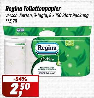 Regina Toilettenpapier versch. Sorten, 3-lagig, 8 x 150 Blatt Packung