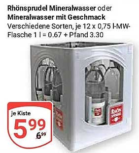 Rhönsprudel Mineralwasser oder Mineralwasser mit Geschmack Verschiedene Sorten, je 12 x 0,75 l-MW-Flasche 1 l = 0,67 + Pfand 3,30