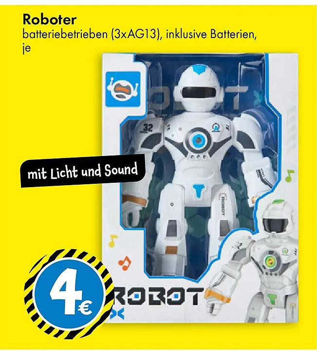 Roboter batteriebetrieben (3xAG13), inklusive Batterien, je mit Licht und Sound