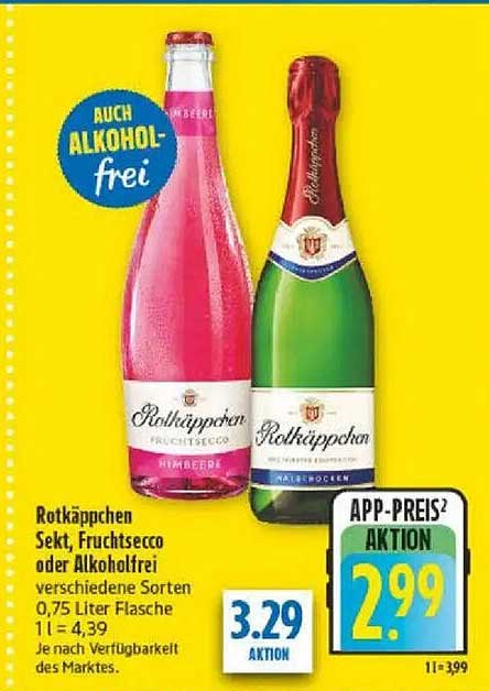 Rotkäppchen Sekt, Fruchtsecco oder Alkoholfrei verschiedene Sorten, 0,75 Liter Flasche
