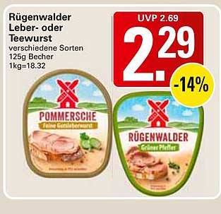 Rügenwalder Leber- oder Teewurst verschiedene Sorten 125g Becher 1kg=18.32