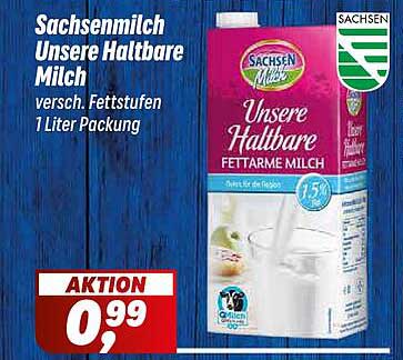 Sachsenmilch Unsere Haltbare Milch versch. Fettstufen 1 Liter Packung