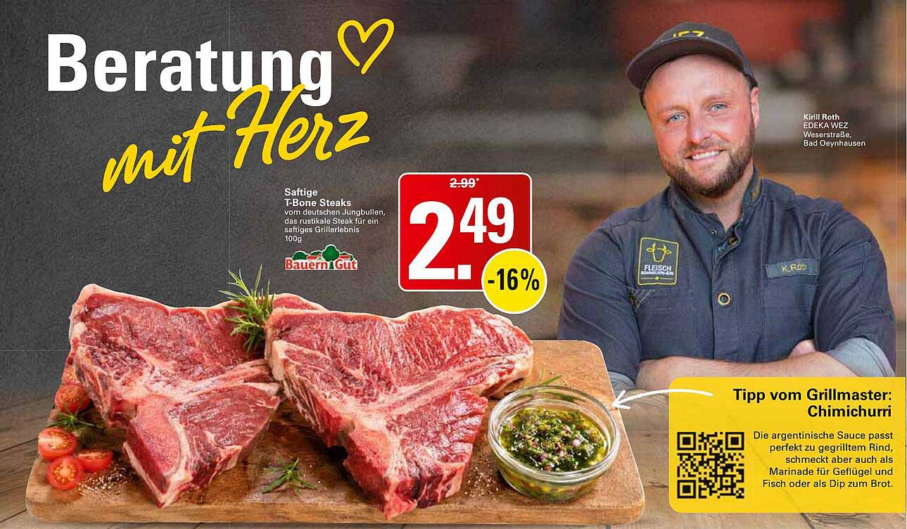 Saftige T-Bone Steaks vom deutschen Jungbullen, das rustikale Steak für ein saftiges Grillerlebnis 100g
