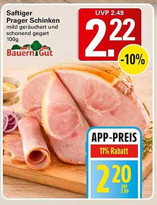 Saftiger Prager Schinken mild geräuchert schonend gegart 100g