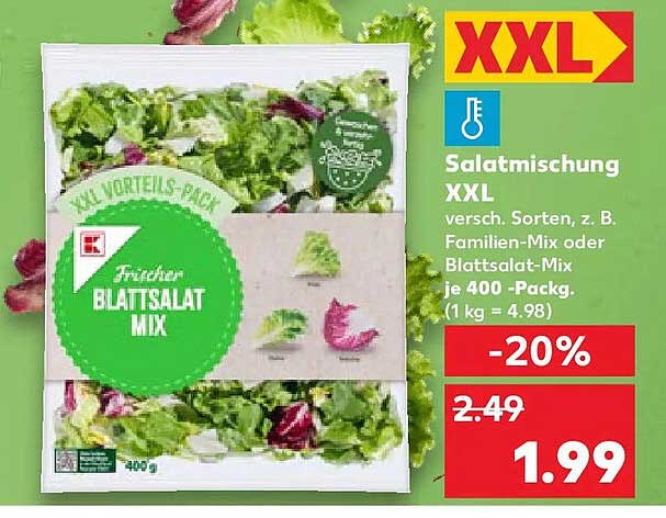 Salatmischung XXL versch. Sorten, z. B. Familien-Mix oder Blattsalat-Mix je 400 -Packg. (1 kg = 4.98)