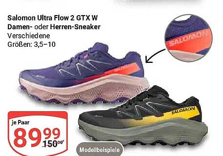 Salomon Ultra Flow 2 GTX W Damen- oder Herren-Sneaker Verschiedene Größen 3,5–10