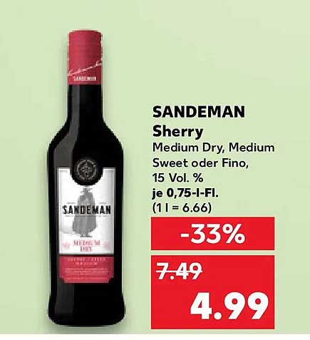 SANDEMAN Sherry Medium Dry, Medium Sweet oder Fino, 15 Vol. % je 0,75-l-Fl. (1 l = 6.66)