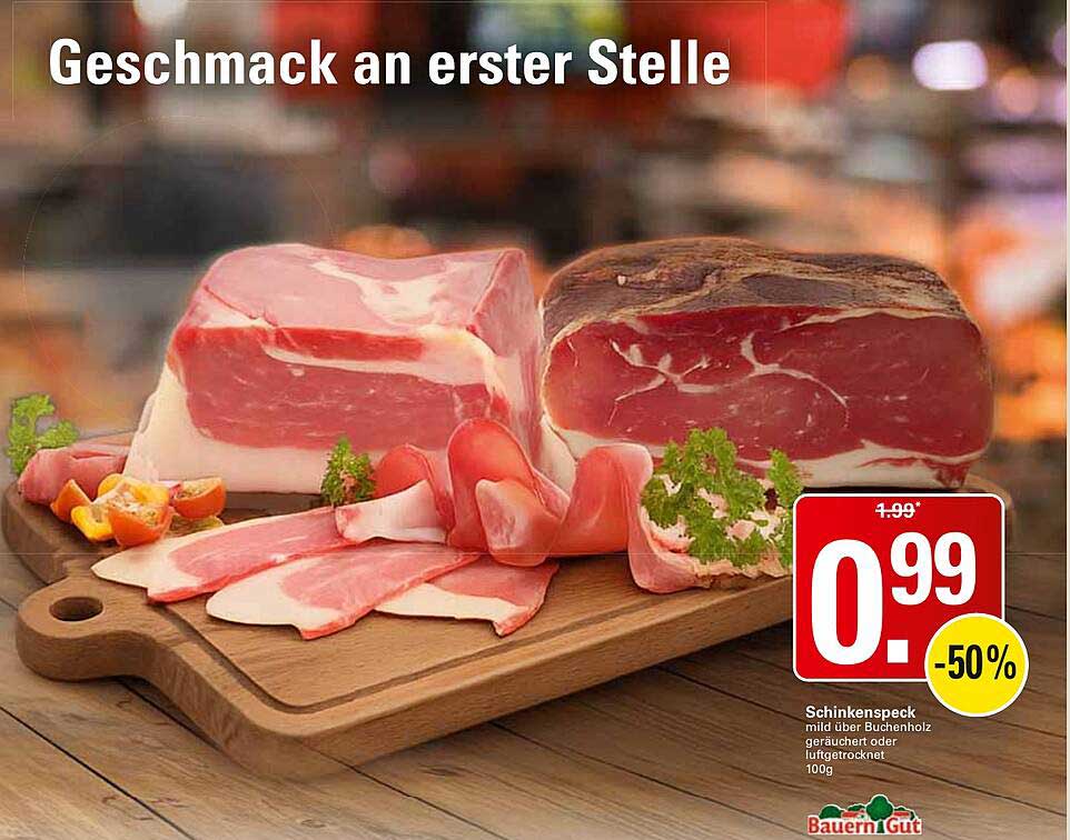 Schinkenspeck mild über Buchenholz geräuchert oder luftgetrocknet 100g