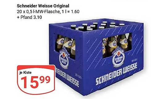 Schneider Weisse Original 20 x 0,5 l-MW-Flasche, 1 l = 1.60 + Pfand 3.10