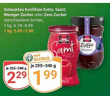 Schwartau Konfitüre Extra, Samt, Weniger Zucker oder Zero Zucker Verschiedene Sorten, 1 kg