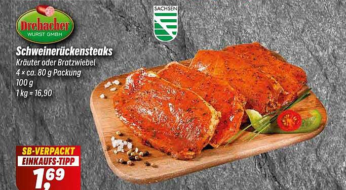 Schweinerückensteaks Kräuter oder Bratzwiebel 4 x ca. 80 g Packung