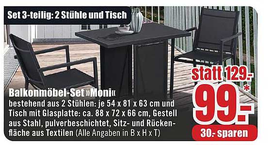 Set 3-teilig: 2 Stühle und Tisch