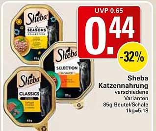 Sheba Katzennahrung verschiedene Varianten 85g Beutel/Schale 1kg=5.18
