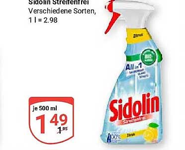 Sidolin Streifenfrei Verschiedene Sorten, 1 l = 2.98