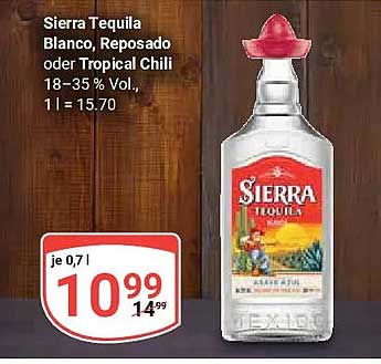 Sierra Tequila Blanco, Reposado oder Tropical Chili 18–35 % Vol., 1 l = 15.70