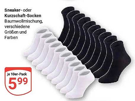 Sneaker- oder Kurzschaft-Socken Baumwollmischung, verschiedene Größen und Farben