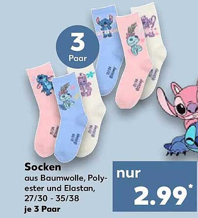 Socken aus Baumwolle, Polyester und Elastan, 27/30 - 35/38 je 3 Paar