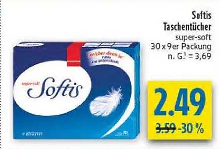 Softis Taschentücher super-soft 30 x 9er Packung n. G.¹ = 3,69