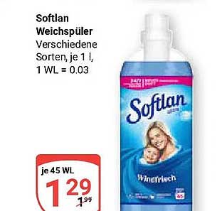 Softlan Weichspüler verschiedene Sorten, je 1 l, 1 WL = 0.03