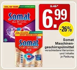 Somat Maschinen- geschirrspülmittel verschiedene Varianten und Inhalte je Packung