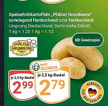 Speisefrühkartoffeln „Pfalzer Grumbeere“ vorwiegend festkochend oder festkochend