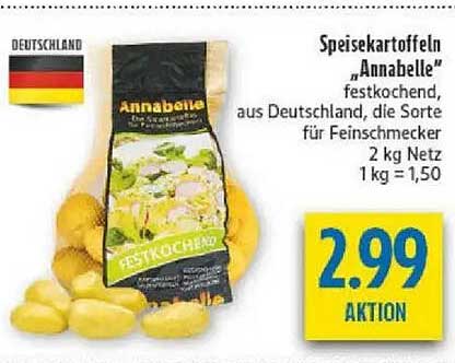Speisekartoffeln „Annabelle“ festkochend, aus Deutschland, die Sorte für Feinschmecker, 2 kg Netz