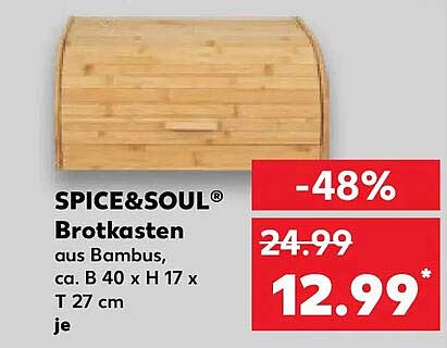 SPICE&SOUL® Brotkasten aus Bambus, ca. B 40 x H 17 x T 27 cm je