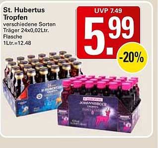 St. Hubertus Tropfen verschiedene Sorten Träger 24x0,02Ltr. Flasche 1Ltr.=12.48