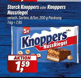 Storck Knoppers oder Knoppers Nussriegel versch. Sorten, 8/5er, 200 g Packung