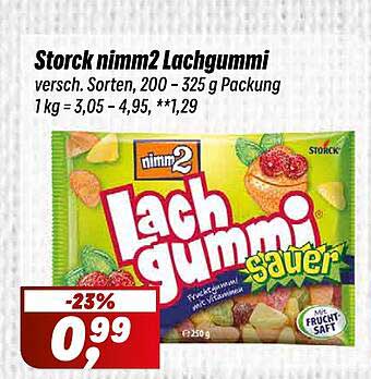 Storck nimm2 Lachgummi versch. Sorten, 200–325 g Packung 1 kg = 3,05 - 4,95, **1,29