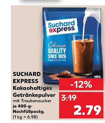 SUCHARD EXPRESS Kakaohaltiges Getränkepulver mit Traubenzucker je 400-g-Nachfüllpackg. (1 kg = 6.98)