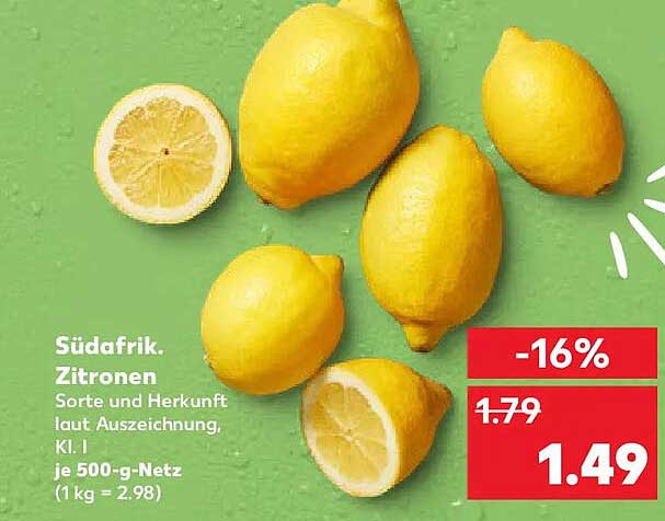 Südafrika. Zitronen Sorte und Herkunft laut Auszeichnung, Kl. I je 500-g-Netz (1 kg = 2.98)